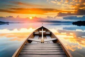 une bateau sur le l'eau à le coucher du soleil. généré par ai photo