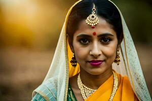 portrait de une magnifique Indien femme. généré par ai photo