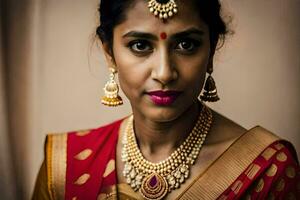 une magnifique Indien femme portant traditionnel bijoux. généré par ai photo