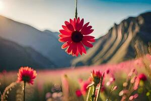 rouge fleur dans le montagnes. généré par ai photo