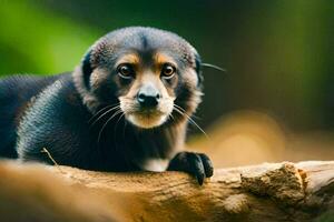 une noir et marron singe séance sur une enregistrer. généré par ai photo