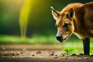 une petit marron animal est permanent sur le sol. généré par ai photo