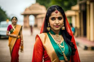 une magnifique Indien la mariée dans traditionnel tenue. généré par ai photo