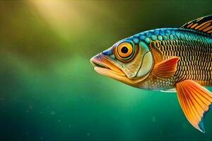 une poisson avec brillant Orange yeux et une longue queue. généré par ai photo