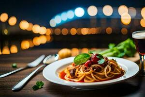 spaghetti avec tomate sauce et Viande sur une plaque. généré par ai photo