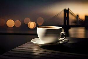 café, le ville, pont, HD fond d'écran. généré par ai photo
