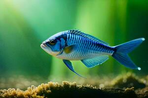 une bleu poisson nager dans le l'eau. généré par ai photo