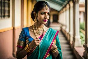 une magnifique Indien femme dans une sari. généré par ai photo