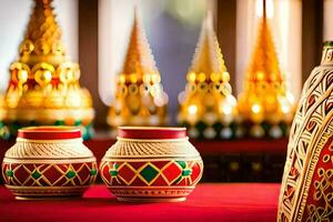 thaïlandais temple décorations sur afficher. généré par ai photo