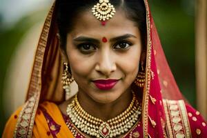 une magnifique Indien la mariée dans traditionnel tenue. généré par ai photo