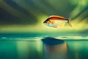 une poisson est en volant plus de le l'eau. généré par ai photo