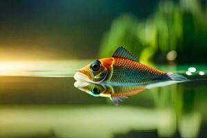 une poisson nager dans le l'eau avec une vert Contexte. généré par ai photo