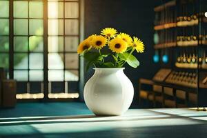 tournesols dans une vase sur une tableau. généré par ai photo