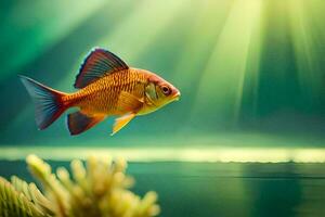 poisson dans le l'eau avec lumière du soleil brillant à travers. généré par ai photo