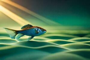 une poisson est permanent sur le l'eau avec le Soleil brillant. généré par ai photo