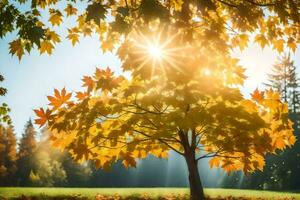 l'automne feuilles dans le Soleil. généré par ai photo