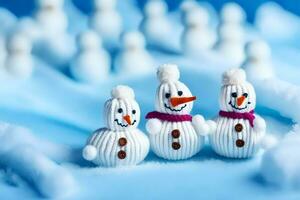 bonhommes de neige tricoté dans le forme de bonhommes de neige. généré par ai photo