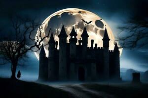 Halloween Château dans le clair de lune. généré par ai photo