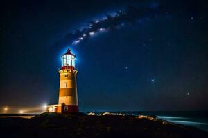 une phare avec étoiles dans le ciel et une laiteux façon. généré par ai photo