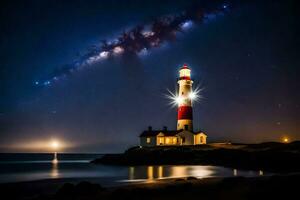 une phare avec le laiteux dans le ciel. généré par ai photo