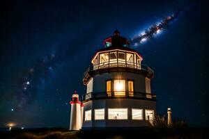 le laiteux façon plus de le phare à nuit. généré par ai photo