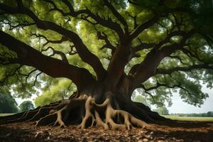 le les racines de un vieux chêne arbre. généré par ai photo