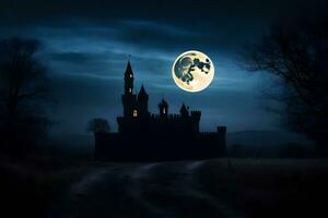 château, lune, nuit, château, clair de lune, château, nuit, château, lune,. généré par ai photo