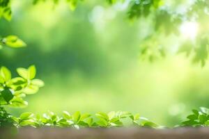 vert feuilles sur une en bois clôture avec lumière du soleil. généré par ai photo