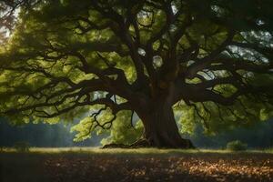 le arbre est dans le milieu de une champ. généré par ai photo