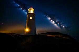 le laiteux façon plus de le phare à nuit. généré par ai photo