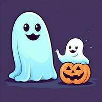 une marrant des fantômes sur Halloween fête dans une cimetière à nuit dans mignonne dessin animé style. Halloween par ai généré photo