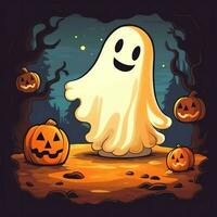 une marrant des fantômes sur Halloween fête dans une cimetière à nuit dans mignonne dessin animé style. Halloween par ai généré photo