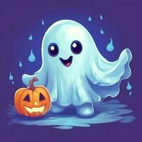 une marrant des fantômes sur Halloween fête dans une cimetière à nuit dans mignonne dessin animé style. Halloween par ai généré photo