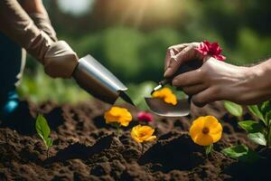 jardinage avec les enfants. généré par ai photo