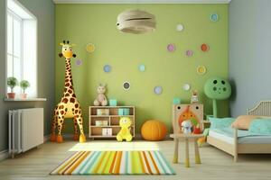 moderne enfant chambre intérieur conception dans maison avec décoration les enfants. coloré les enfants chambre concept par ai généré photo