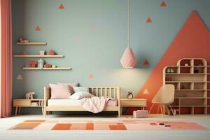 moderne enfant chambre intérieur conception dans maison avec décoration les enfants. coloré les enfants chambre concept par ai généré photo