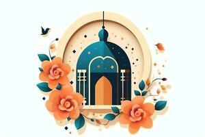 eid mubarak et Ramadan kareem salutations avec islamique lanterne et mosquée. eid Al fitr Contexte. eid Al fitr Contexte de fenêtre concept par ai généré photo