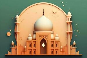 eid mubarak et Ramadan kareem salutations avec islamique lanterne et mosquée. eid Al fitr Contexte. eid Al fitr Contexte de fenêtre concept par ai généré photo