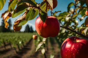 pommes sur une arbre dans un verger. généré par ai photo