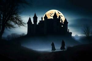 Halloween château, Halloween, château, Halloween, château, Halloween. généré par ai photo