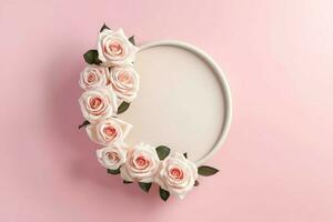 romantique bouquet de Vide floral rose fleurs avec copie espace. Naturel floral Rose Cadre disposition concept par ai généré photo