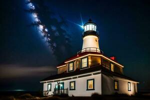 le laiteux façon plus de le phare à nuit. généré par ai photo