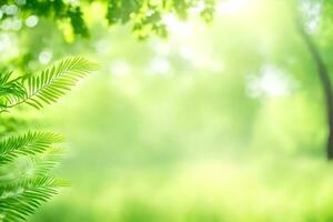 vert des arbres et herbe dans le lumière du soleil. généré par ai photo