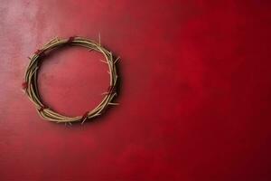 content bien Vendredi fête concept avec couronne de les épines, Bible, Christian traverser et copie espace concept par ai généré photo