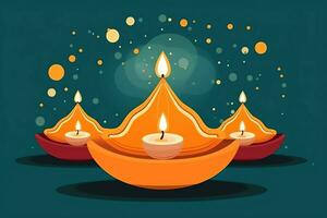 content diwali ou deepavali traditionnel Indien Festival avec argile diya pétrole lampe. Indien hindou Festival de lumière symbole avec bougie et lumière. argile diya lampe allumé pendant diwali fête par ai généré photo