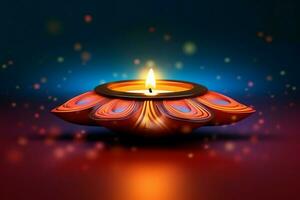 content diwali ou deepavali traditionnel Indien Festival avec argile diya pétrole lampe. Indien hindou Festival de lumière symbole avec bougie et lumière. argile diya lampe allumé pendant diwali fête par ai généré photo