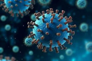 3d rendre de une médical avec virus cellules bactéries. plusieurs réaliste coronavirus particules flottant concept par ai généré photo