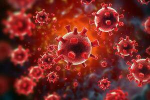 3d rendre de une médical avec virus cellules bactéries. plusieurs réaliste coronavirus particules flottant concept par ai généré photo