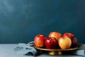 traditionnel nourriture de juif Nouveau année vacances de tradition ou religion. rosh hashanah avec copie espace concept par ai généré photo