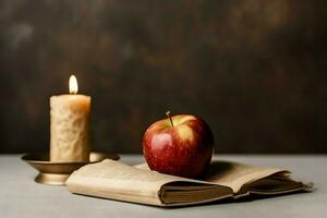 traditionnel nourriture de juif Nouveau année vacances de tradition ou religion. rosh hashanah avec copie espace concept par ai généré photo